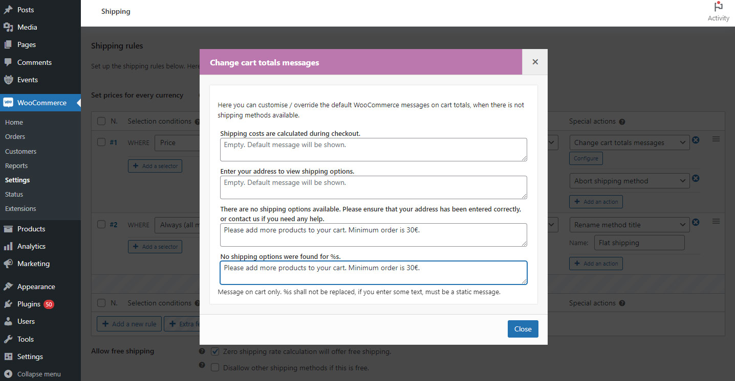 Customize Cart Messages in easily wpcentrics