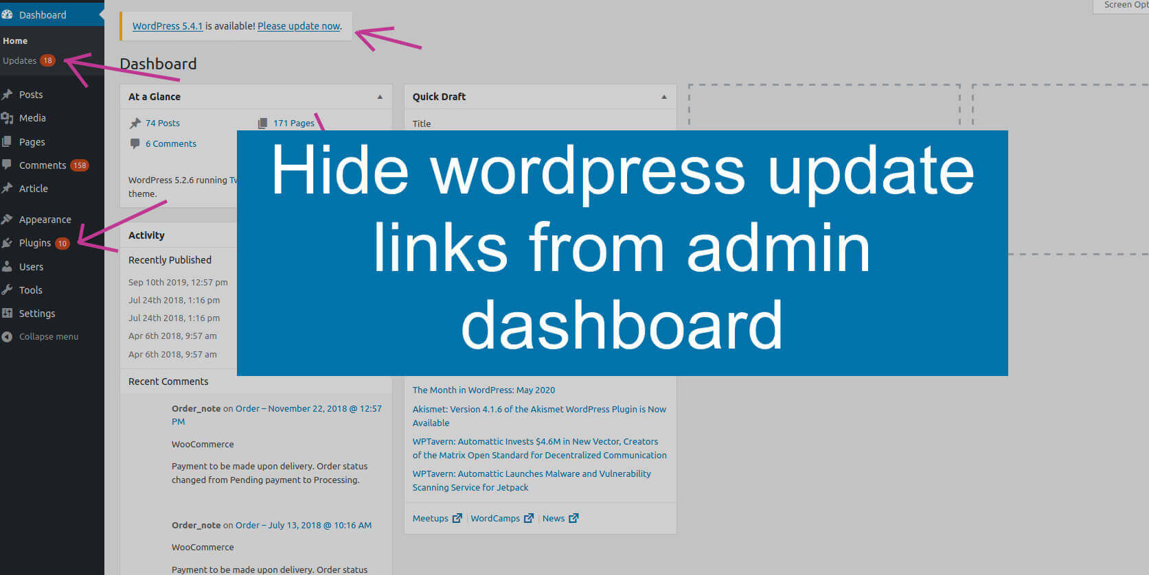 How to hide update links from wordpress admin