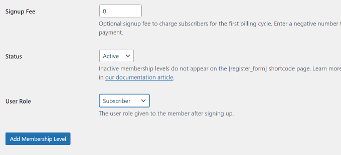 Select user role to add membership Select user role to add membership