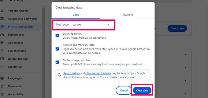 Select cached data to delete in Google Chrome Select cached data to delete in Google Chrome