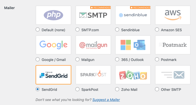 Selecting the mailer service to use with WP Mail SMTP Selecting the mailer service to use with WP Mail SMTP