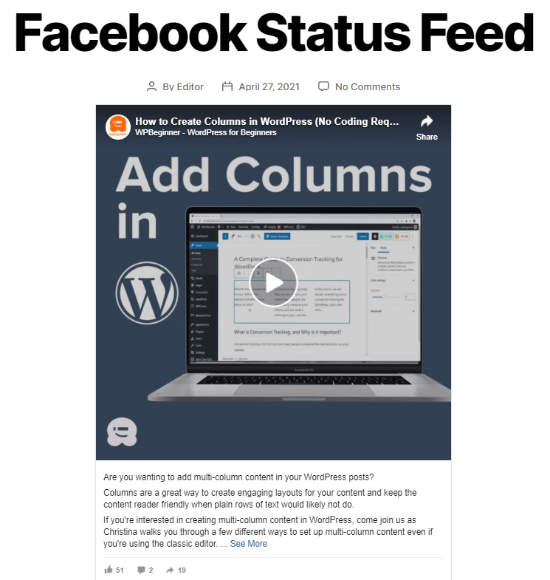 How to Embed Facebook Status Posts in WordPress Bulkcpa