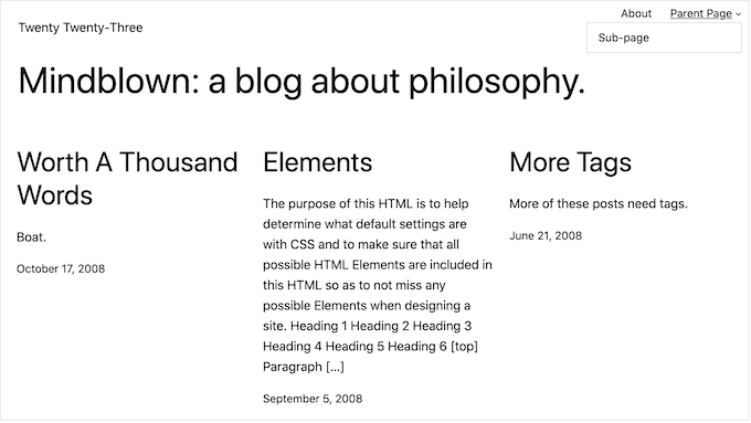 An example of a default WordPress theme An example of a default WordPress theme
