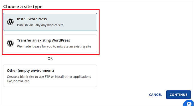 Choose a site type Choose a site type