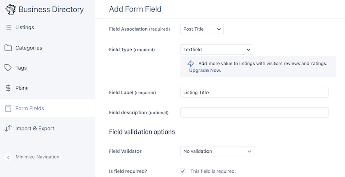 Customizing the form fields in a business listing Customizing the form fields in a business listing