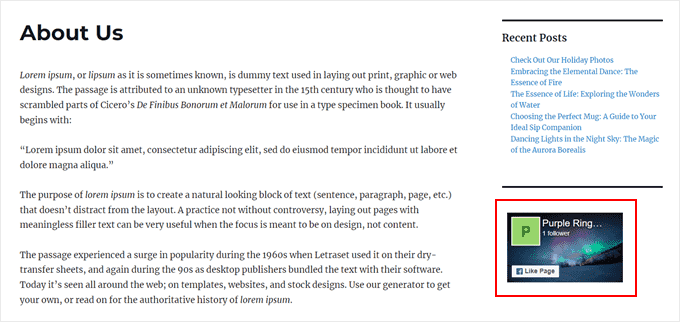 An example of what the Facebook Like Box widget looks like in the sidebar An example of what the Facebook Like Box widget looks like in the sidebar