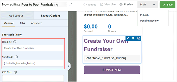 Add the fundraiser button shortcode Add the fundraiser button shortcode