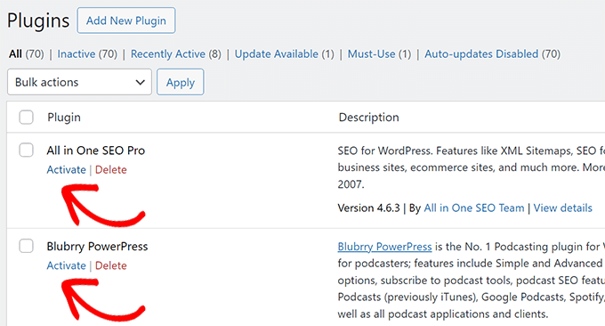 Activate plugins individually Activate plugins individually