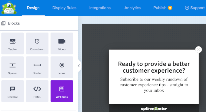 optinmonster-campaignstype-slidein-display-wpformsblock WPForms' block for OptinMonster's Slide in campaign type