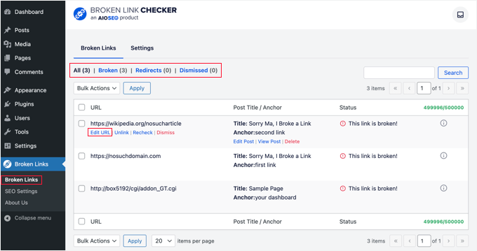 Find broken links and edit URLs with Broken Link Checker by AIOSEO Find broken links and edit URLs with Broken Link Checker by AIOSEO