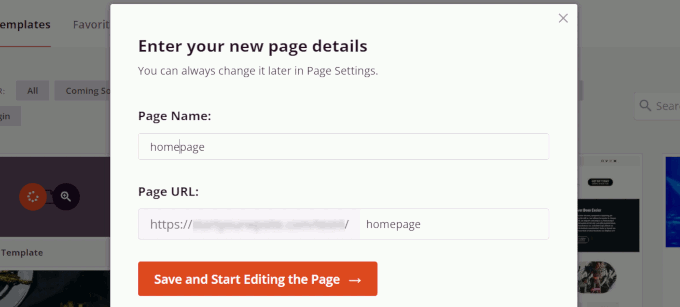 Page name and slug Page name and slug