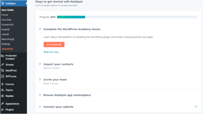 HubSpot's setup prompt HubSpot's setup prompt