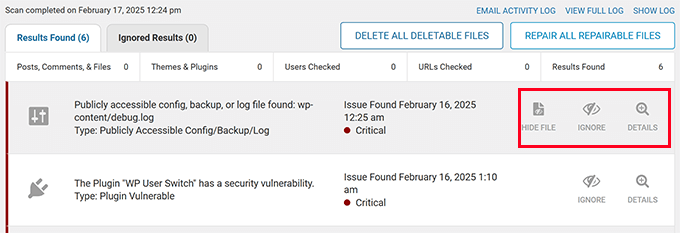 Security actions Security actions