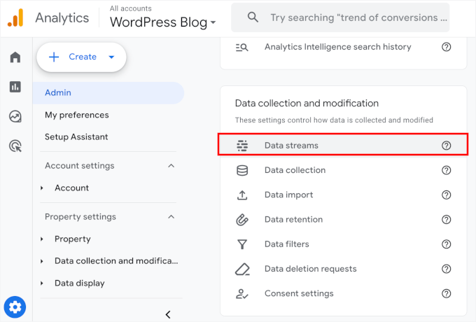 The Data Streams menu The Data Streams menu