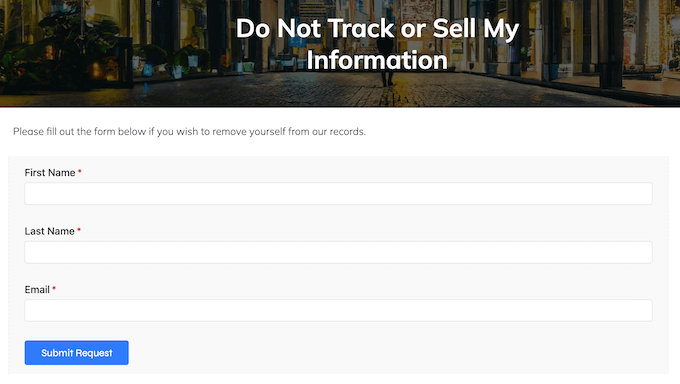 An example of a 'Do Not Sell My Info' page, created using WPConsent An example of a 'Do Not Sell My Info' page, created using WPConsent