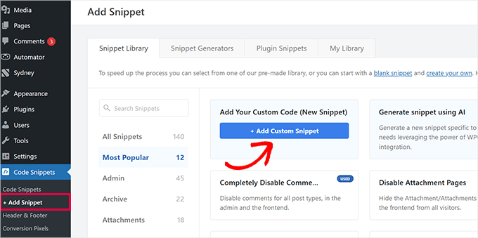 WPCode add custom code snippet WPCode add custom code snippet