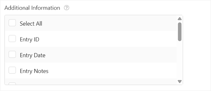 Choose Additional Information to add in exported file in WPForms Choose Additional Information to add in exported file in WPForms