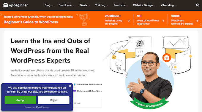 An example of a cookie banner, created using WPConsent An example of a cookie banner, created using WPConsent
