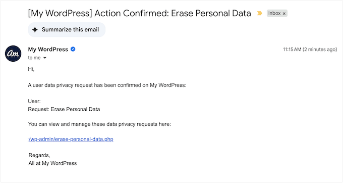 Confirming the erasure of personal information on your WordPress blog or website Confirming the erasure of personal information on your WordPress blog or website