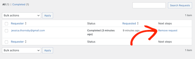 Removing data deletion requests from your WordPress dashboard Removing data deletion requests from your WordPress dashboard