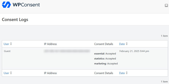 An example of a detailed consent log An example of a detailed consent log