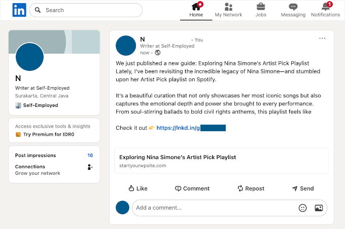 Automated LinkedIn post example Automated LinkedIn post example