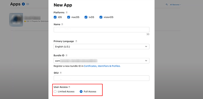 Add details to create a new app in Apple Developer account Add details to create a new app in Apple Developer account