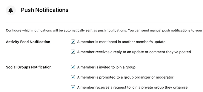 Enable different push notifications in BuddyBoss app Enable different push notifications in BuddyBoss app