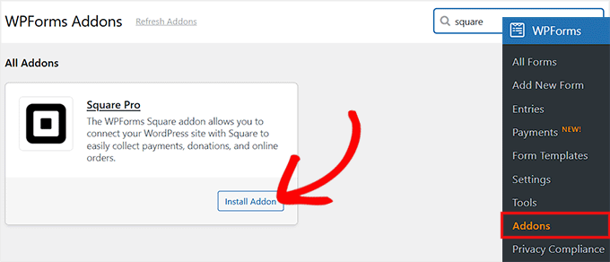 Install the Square addon in WPForms Install the Square addon in WPForms