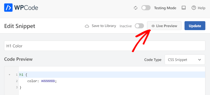 WPCode live CSS preview WPCode live CSS preview
