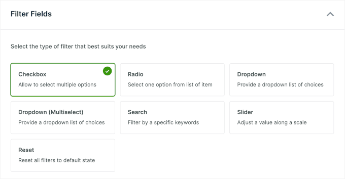 Filter fields in WPFilters Filter fields in WPFilters
