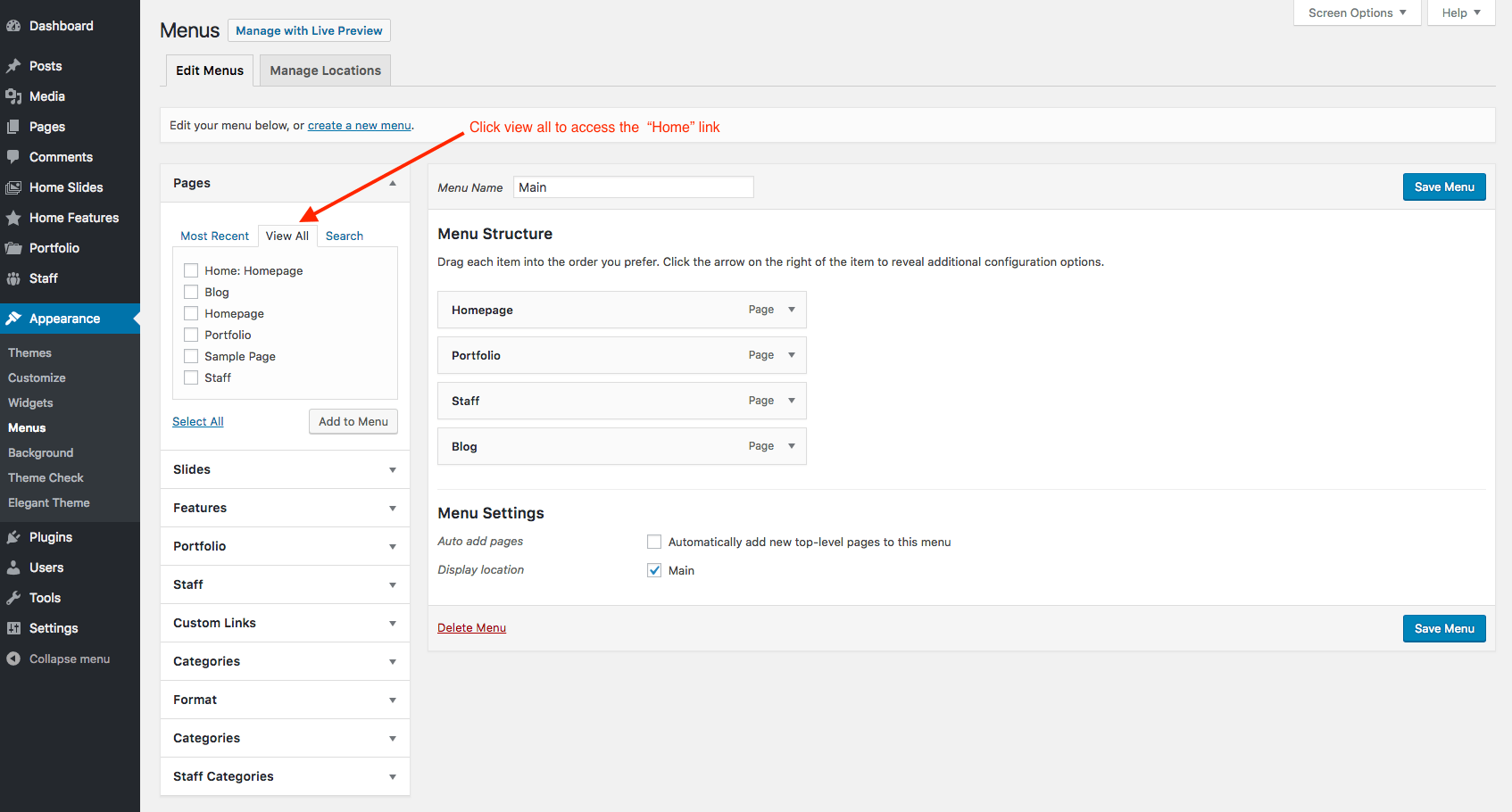 Add Homepage Link To WordPress Menu