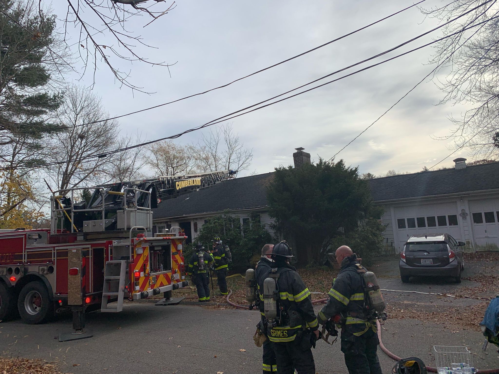 Multiple crews battle house fire in Cumberland