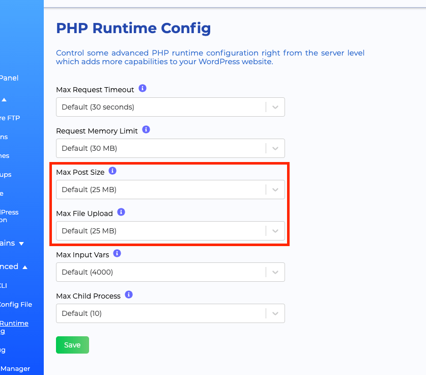 Increase Max File Upload limit Managed WordPress Hosting Platform
