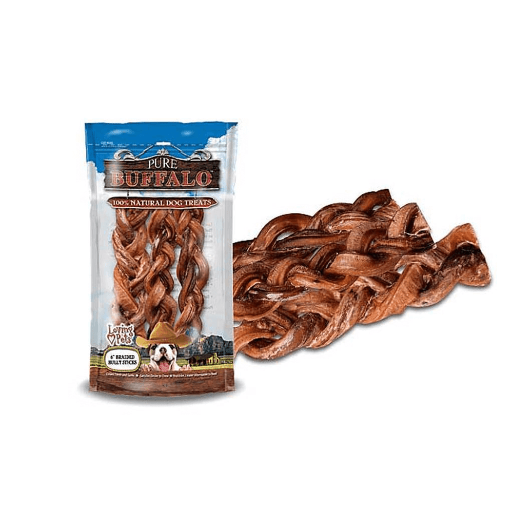 Pure Buffalo Braided Bully Stick 6in 3 pack