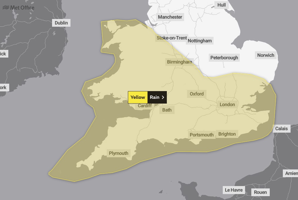 Weather warning issued with “heavy and persistent rain” forecast for