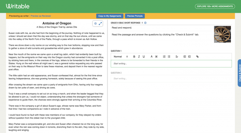 SBAC Practice Writing Assignments (Includes Support for CAASPP Practice