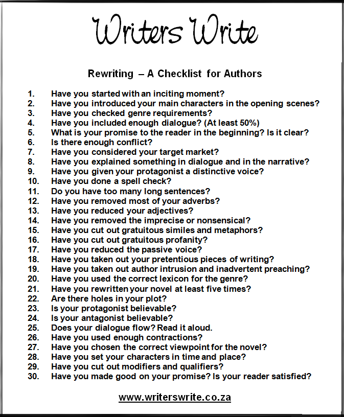 Rewriting A Checklist For Authors Writers Write