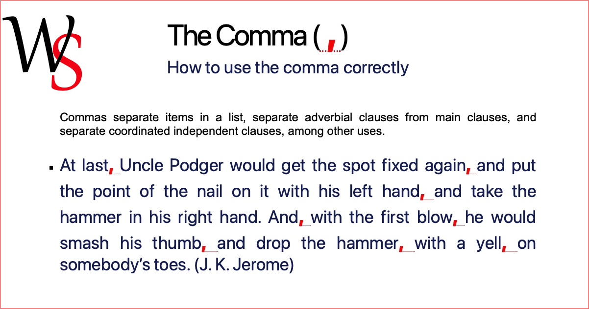 The Comma | Punctuation | Writing Support