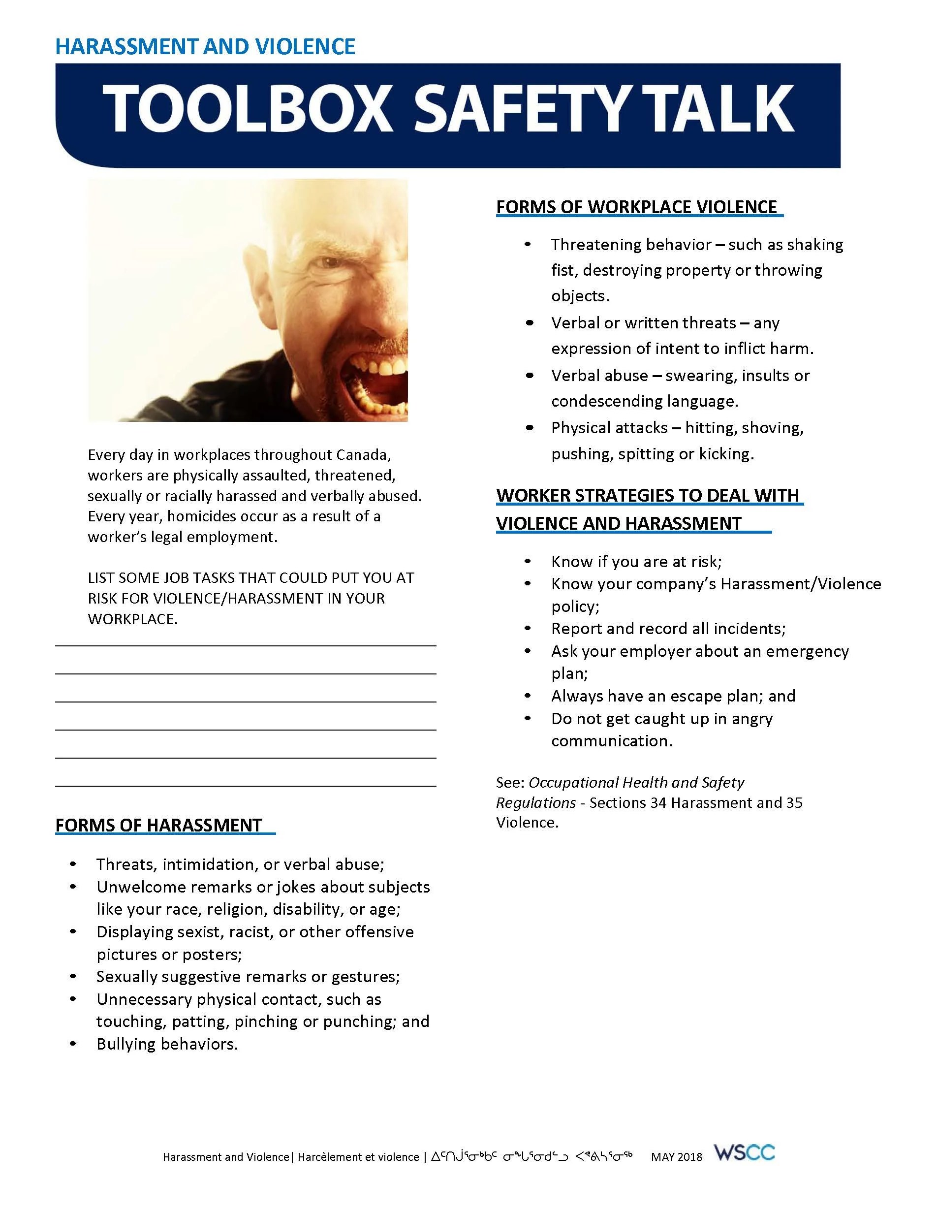 Harassment and Violence WSCC Workers' Safety and Compensation