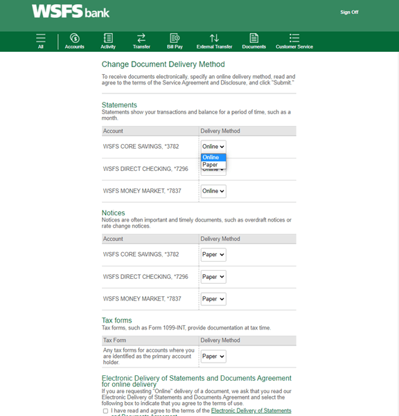 Paperless Statements WSFS Bank