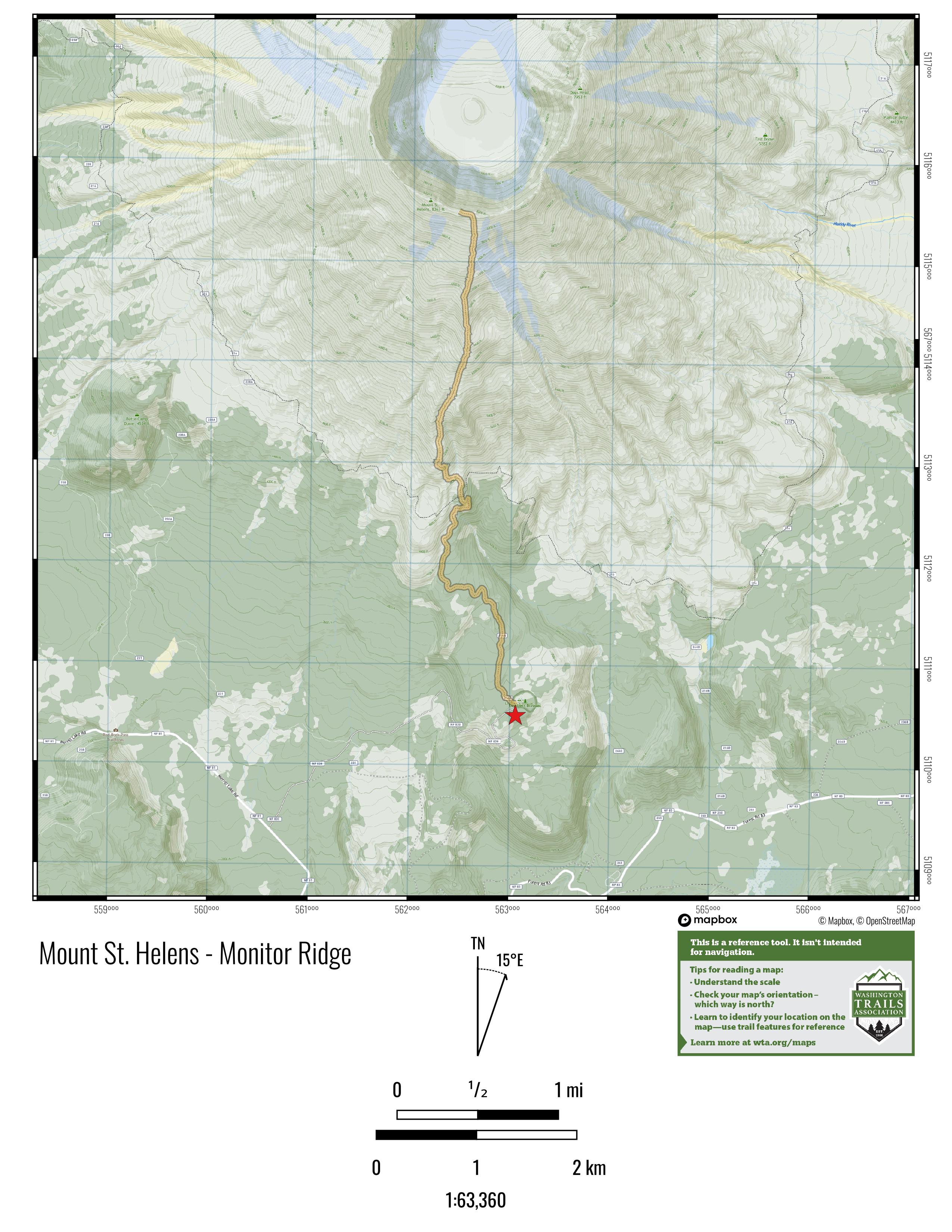 WTA Mount St. Helens Monitor Ridge Summit Map