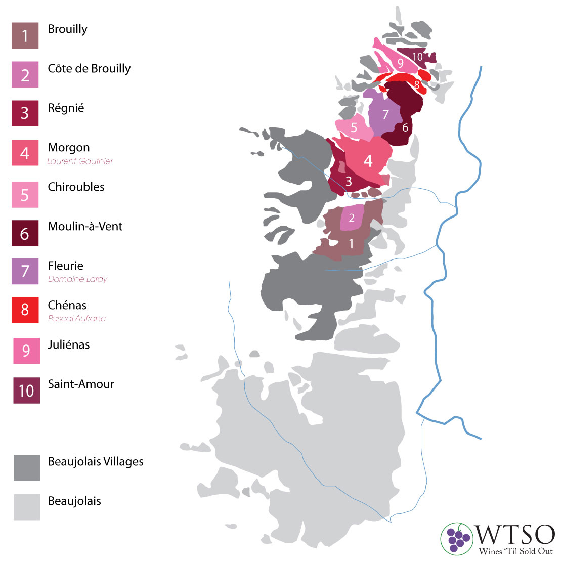 Crus Du Beaujolais Carte 10 Crus of Beaujolais With Map From The Vine