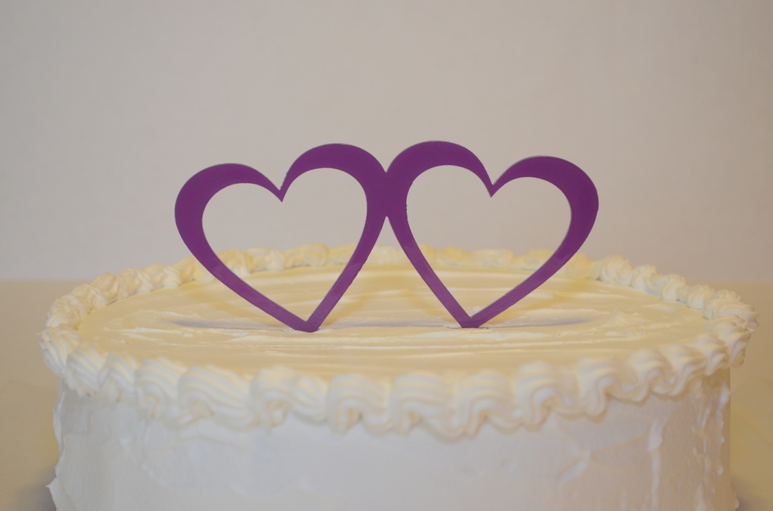 Purple acrylic laser cut Wedding cake topper Double hearts
