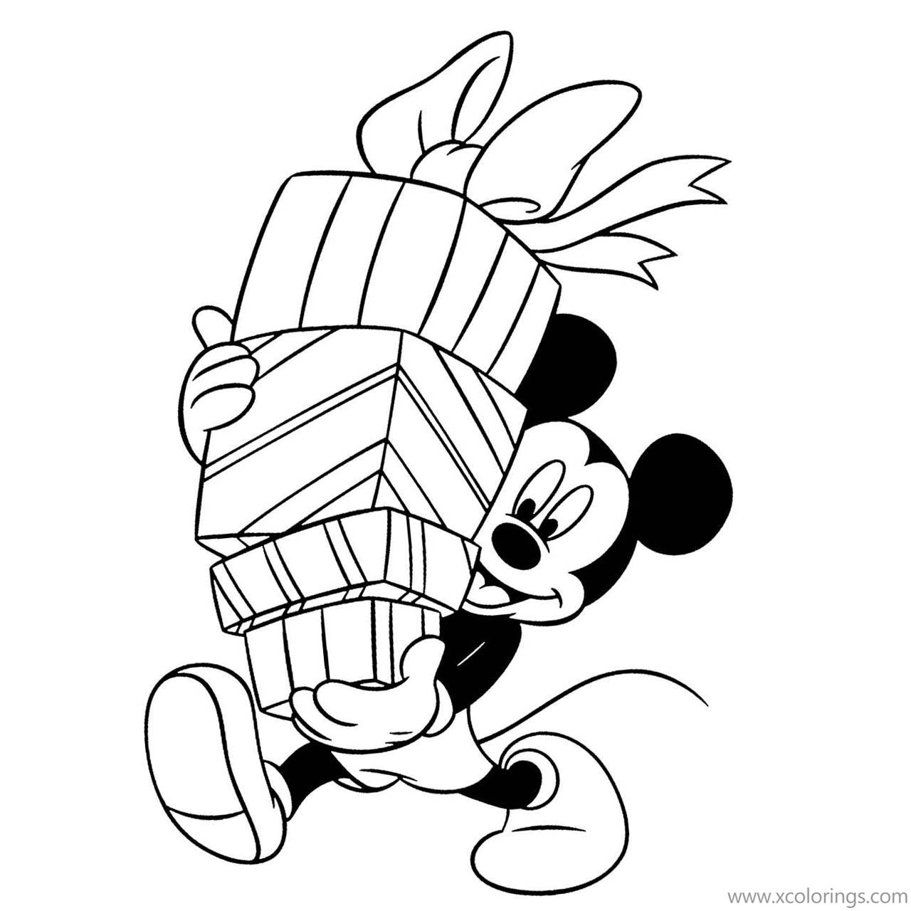 Mickey Mouse with Christmas Presents Coloring Pages