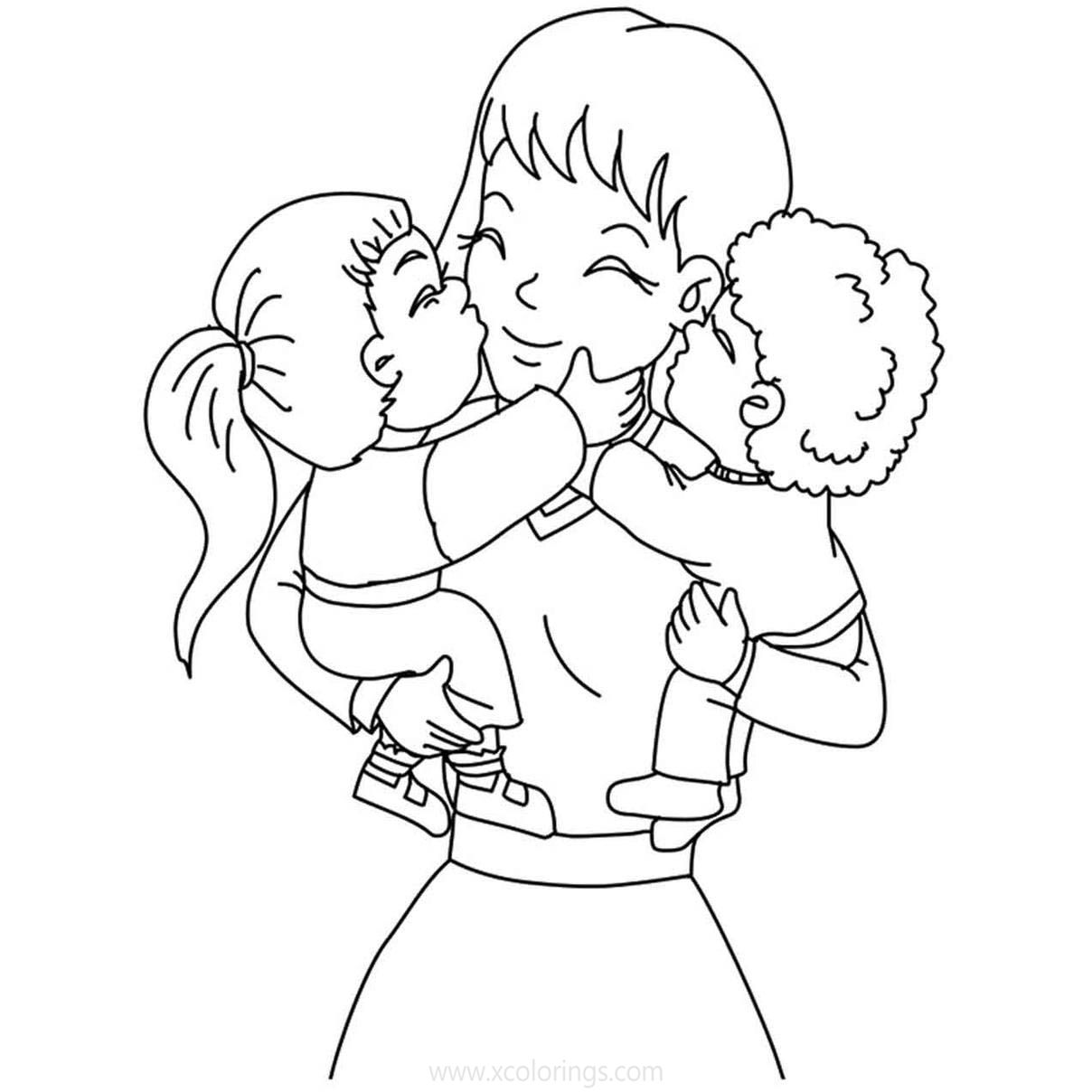 Mother's Day Coloring Pages Mom with Babies