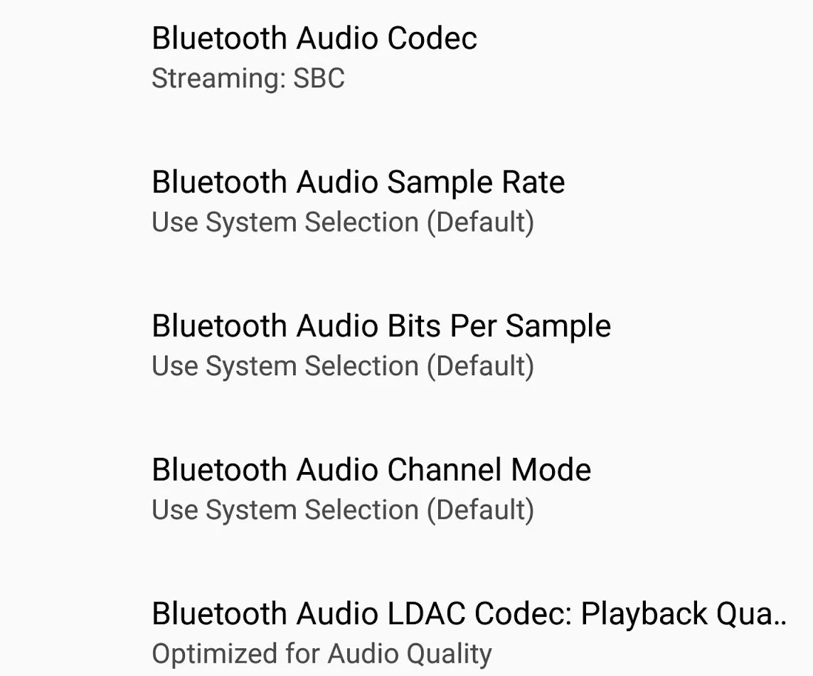 Android O Introduces Bluetooth Audio Codec Options in Developer Options