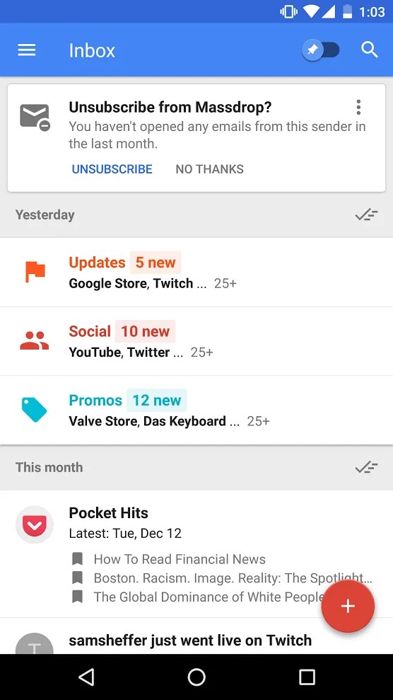 Google Inbox is Showing Unsubscribe Cards to get rid of