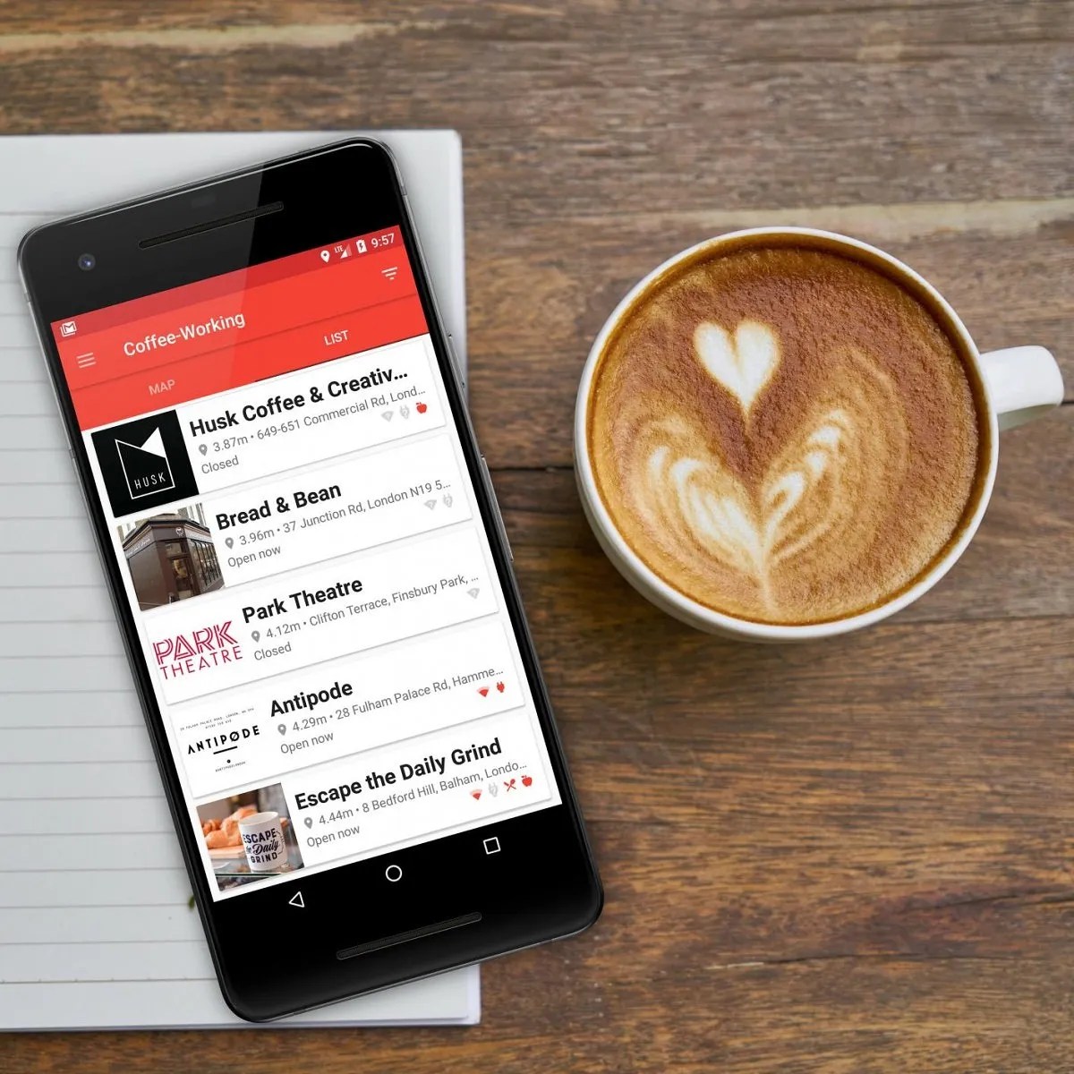 CoffeeWorking helps you find the nearest coffee shop you can study or