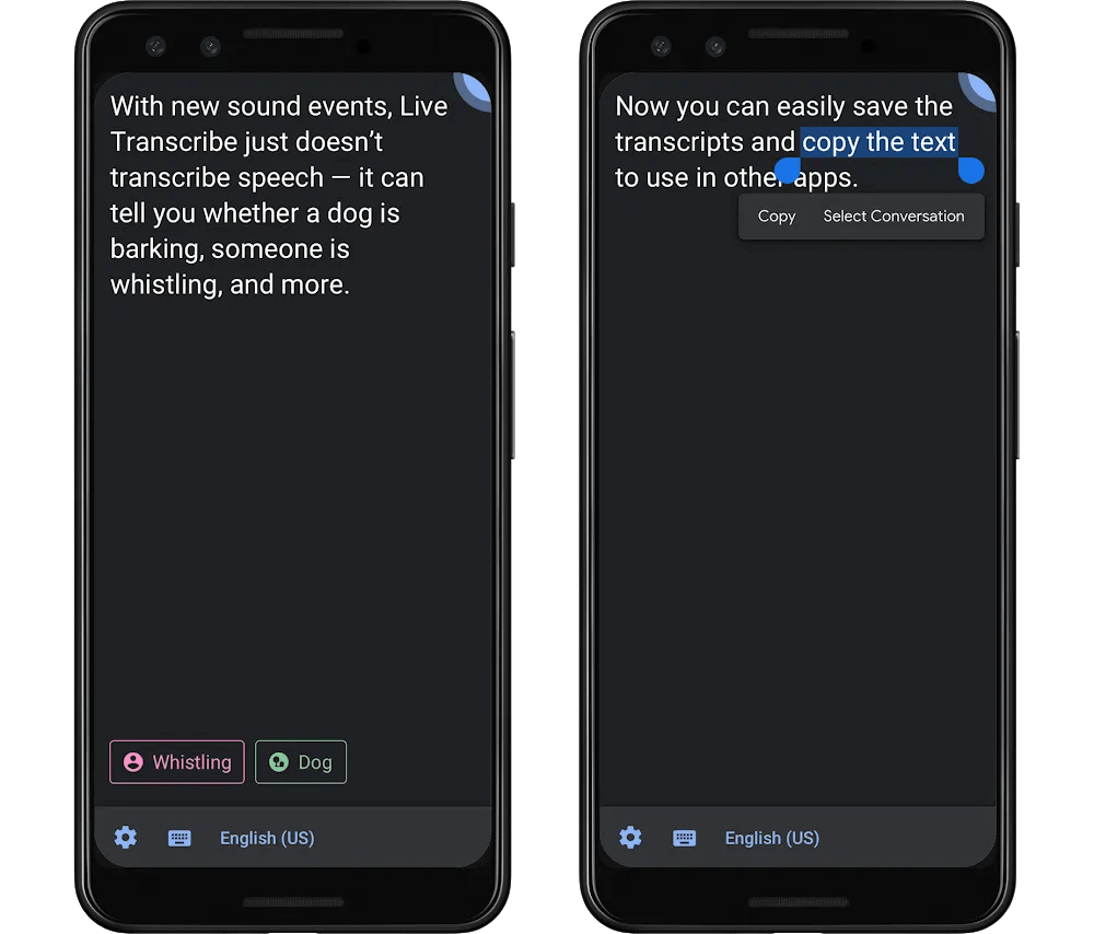 Google is updating Live Transcribe to detect sound events and save